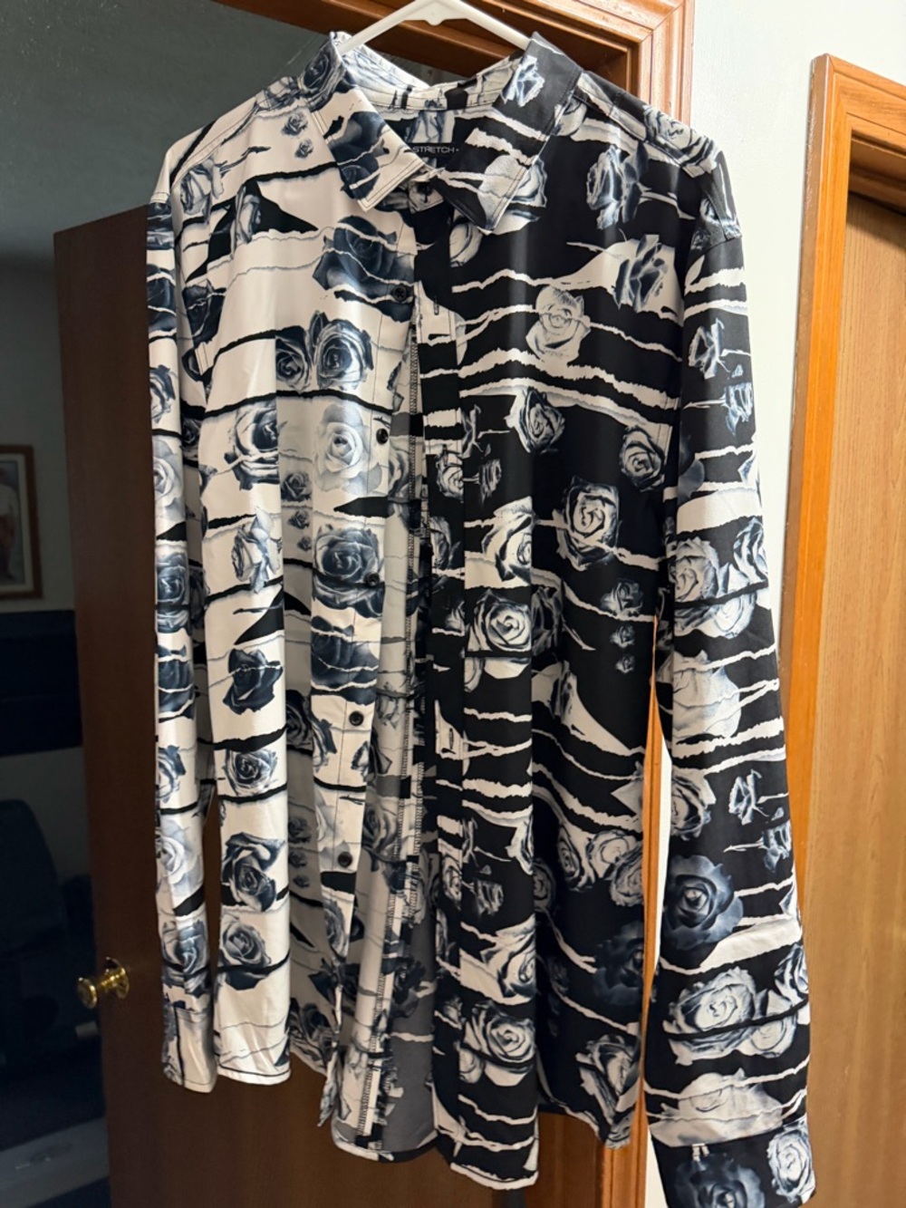 Men's Black & White Floral Stripe Dress Shirt